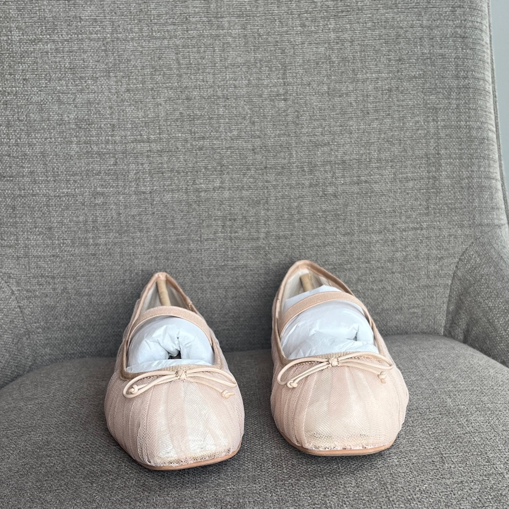 Dolce Vita Raeven Praline Tulle Neutral Nude Beige Mesh Square Toe Ballet Flats - Picture 4 of 16